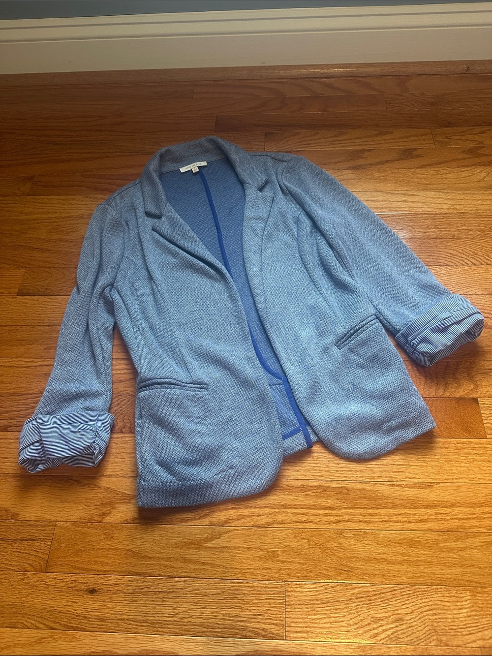NWOT Skies Are Blue Heathered Light Blue Knit Blazer